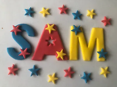 £2 • Buy Edible Sugarpaste Letters - Cake Topper Blue / Red / Yellow + 12 Stars