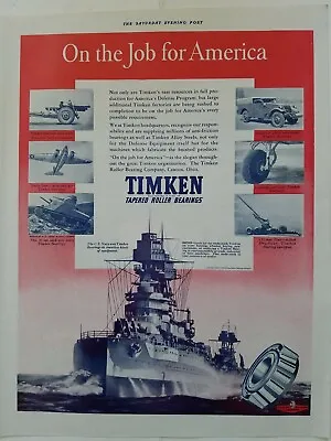 1941 Timken Tapered Roller Bearing US Navy Uses World War II Era Military Ad • $8.99