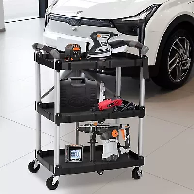 Collapsible Folding Service Shop Utility Cart 3-Shelf 50lbs Capacity Organizer • $104.17