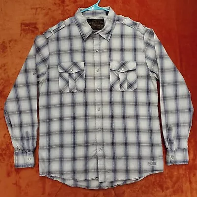 Red Snap Jeans Long Sleeve Pearl Snap Western Shirt Mens L Gray Plaid Cotton • $8.08