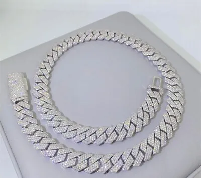 Iced Out VVS1 Moissanite Studded 14K White Gold Plated Cuban Link Chain Necklace • $919.99
