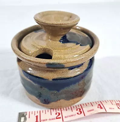 Vintage Hand Thrown Drip Glaze Jam Jar Studio Art Pottery Sugar Lidded Pot • $21.09