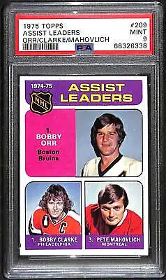 1975 Topps #209 Bobby Clarke/Bobby Orr/Pete Mahovlich HOF LL PSA 9 MINT C87437 • $225