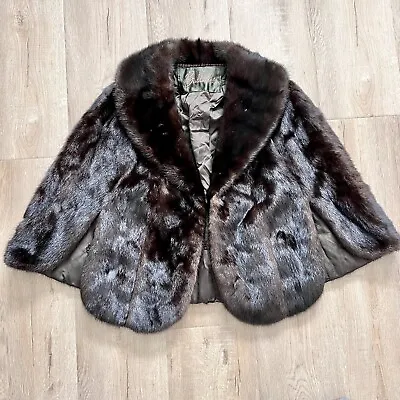Vintage Bullock’s Dark Brown Wrap Shrug Stole Cape Jacket Real Fur Mink? Beaver? • $250