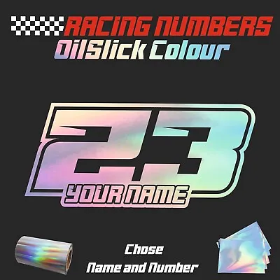 3x Custom Race Numbers & Name Oil Slick Stickers Motocross Decals MX Dirt Bike • $12.18