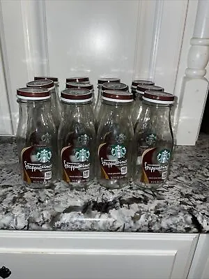CLEAN Starbucks Empty Iced Coffee Glass Bottles Jars 12 W/ Lids & Labels  On/off • $12
