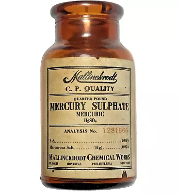 Antique Mallinckrodt Mercury Sulphate Bottle ~ Original Paper Label ~ Empty • $16.99