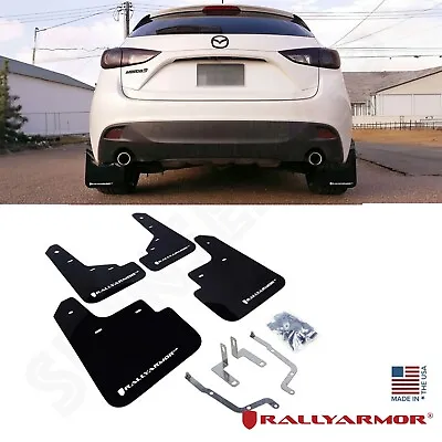 Rally Armor UR Black Mud Flaps W/ White Logo For 2014-2018 Mazda 3 • $152