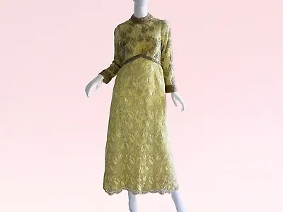 1960s Vintage Designer Couture Brocade Beaded Metallic Tulips Wedding Gown S • $348