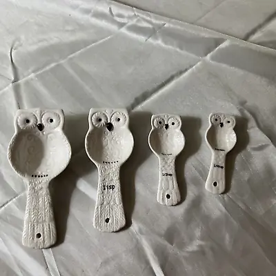 Pier 1 Ceramic White Owl Measuring Spoon Set Ceramic Measure Spoons Owl Decor • $10