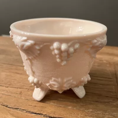 Vintage Jeanette Shell Pink Milk Glass Footed Candy Dish Grape & Leaves Pattern • $8