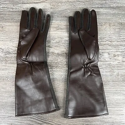 Vintage Long Womens Brown Leather Fashion Gloves 12” • $21.25