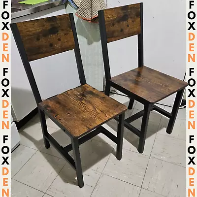 Industrial Dining Chair Set 2 Vintage Chairs With Backrest Rustic Kitchen Seat • £69.97