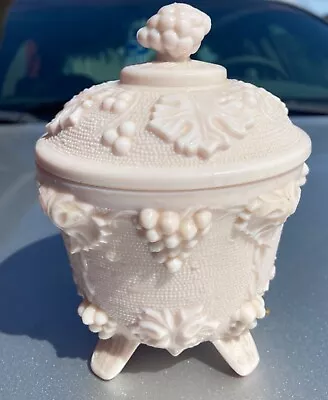 Exc. Vintage Jeanette Glass Co.  Shell Pink  Milk Glass 1950's Candy Dish W/ Lid • $37