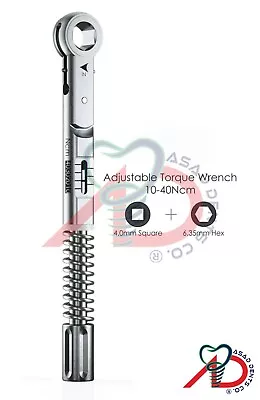 Universal Dental Implant Torque Wrench Ratchet 10-40 Ncm 6.35mm Hex 4.0mm Square • $39.99