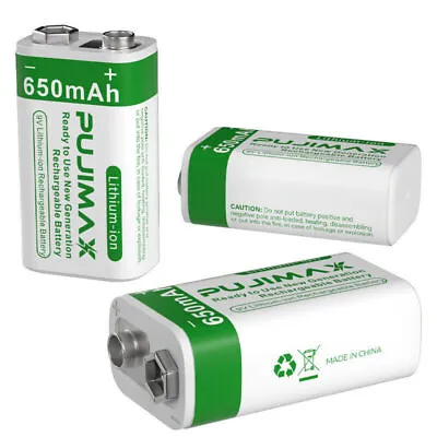 9V 650mAh 9 Volt Li-ion Rechargeable Batteries Lithium Ion Battery+ Charger New • £10.79