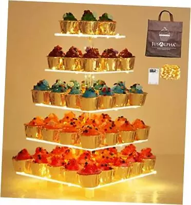  5 Tier Square Cupcake Stand - Premium 5 Tier With LED Light Yellow Light • $44.42