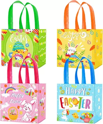 £7.83 • Buy 4 Pack Easter Tote Bags With Handles, Non-Woven Reusable Gift Bag Bunny Easter