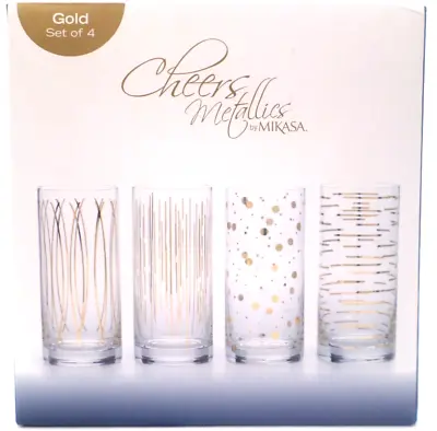 Mikasa Cheers Metallics Gold Highball Glasses Whiskey Drinks Set Of 4 New 16 Oz • $34.75