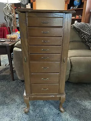 Oak Wooden Jewelry Armoire 8 Drawer Cabinet  • $120