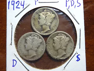 1924 PDS  MERCURY DIMES    PDS Set • $14.95