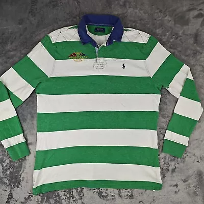 Polo Ralph Lauren Yacht Club Green White Striped Long Sleeved Rugby Shirt XL • £33.95