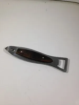 Vintage Can Opener Bottle Opener Fish Shaped Stainless Wood Handle 6-1/4” • $6.39