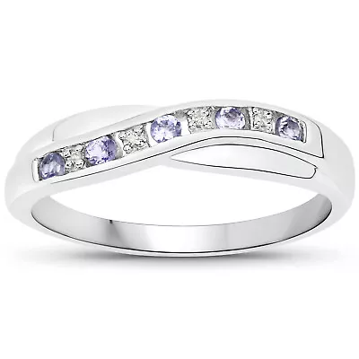 9CT WHITE GOLD 0.25ct TANZANITE & DIAMOND CHANNEL SET ETERNITY RING SIZES H To W • £134.99