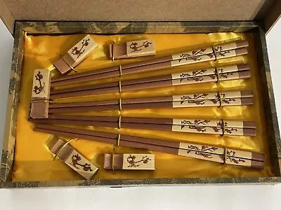 Japanese Chopstick And Resters 5pc Set Vintage In Box  Cherry Blossom Design • $25.99