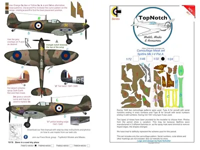 TopNotch Spitfire I-V Pattern A Camouflage Scheme Vinyl Mask Set • £15.75