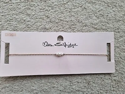 Miss Selfridge Pearl Choker Gold Chain Necklace • £4