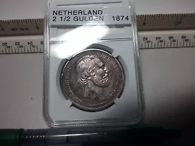 1874 Netherland 2 1/2 Gulden Silver Crown • $34