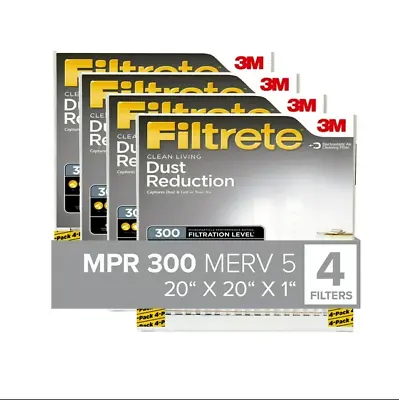 Filtrete Air Filter 20x20x1 MPR 300 MERV 5 Clean Living Dust Reduction 4 Pack • $18.97