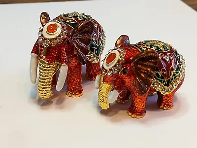 2 Bejeweled   Red Elephants   Hinged Metal Enameled Rhinestone Trinket Boxes • $14