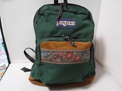 VTG Jansport Backpack Adult Green Leather Bottom Accents USA Made Tapestry • $49.99
