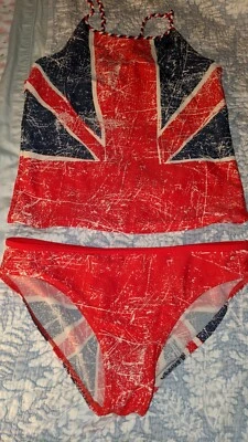 £5.07 • Buy George Girls Sz. 12-13 Union Jack Two Piece Tankini Swimsuit. Fun