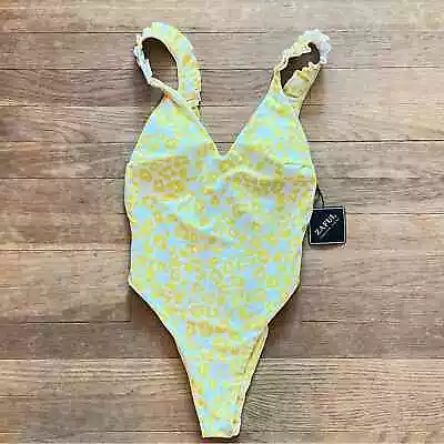 NWT Zaful Yellow Leopard Animal Print One Piece Swimsuit Size 4 B11 • £17.36