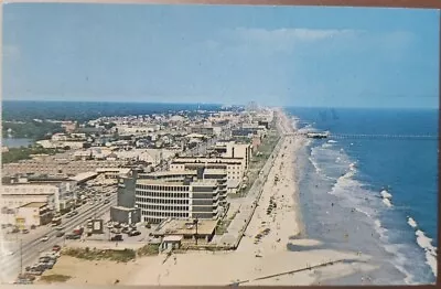 Postcard VA Beach Aerial View Beach Resort Hotels Motels Shoreline 1977 Cancel • $6.95