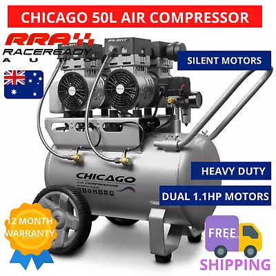 Chicago Air Compressor 50L HUSH50 Silent Motors Pressure Regulator Pump Tank • $1067.86