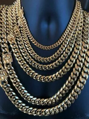 Men's Miami Cuban Link Chain 18k Gold Plated Stainless Steel Made By Harlembling • $76.94