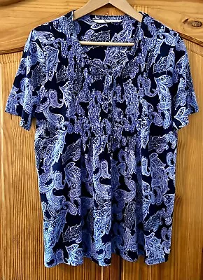 Tu Blue Paisley Floral T-Shirt / Boho Short Sleeve Top VGC Size 14 • £3.99