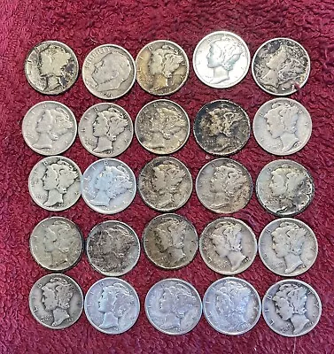 Lot Of 25 - Roosevelt/Mercury Dimes 90% Silver Many Nice Some Worn • $44.20