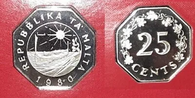 1980 Malta Proof Octagonal 25 C Emblem With Boat • $12.99