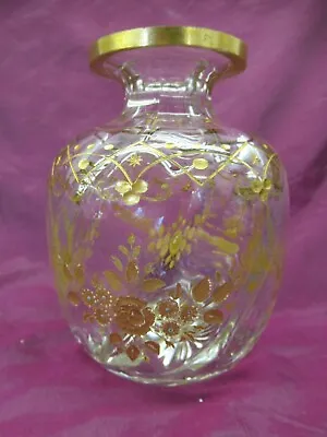 Antique Moser ? Crystal Etched Gold Embossed Vase / Bottle 5.25  • $40