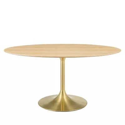 Modway Lippa 60  Oval Wood Dining Table In Gold/Natural -EEI-5525-GLD-NAT • $1059.99