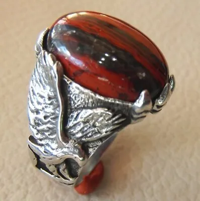 Solid 925 Sterling Silver Red Snake Jasper Gemstone Christmas Mens Unisex Ring • $43.59