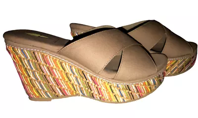 New Volatile Women's Size 7 Punch Tan Upper 4  Wedge Sandals ~1.75  Toe Platform • $56.95