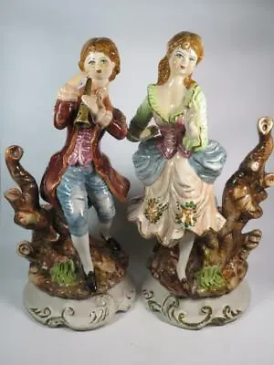 STUNNING CAPODIMONTE PORCELAIN Lamp Bases Pastoral Girl And Boy Playing Flute • $1020.60