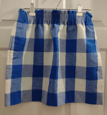 J Crew Mini Sidewalk Skirt Size 4  Cotton Linen Pull On Blue White Checks • $12.79