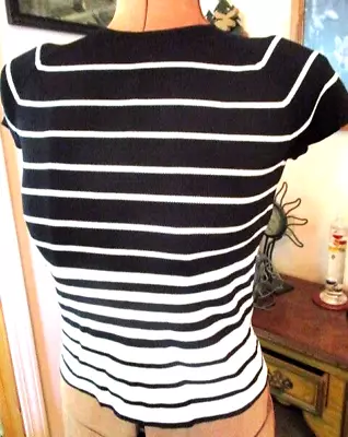 NEW Black & White STRIPED Rayon Nylon MILEY CYRUS Cap Sleeve KNIT Top/Size M • $30.60